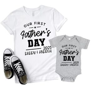 Our First Fathers Day Matching Shirts 2024, First Fathers Day Outfits For Dad And Baby, New Dad Gift Matching Shirts Father And Newborn Son, Daddy and Daughter Gifts 1st Father's Day. FNEW