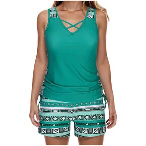 Womens Modest Tankini Swimsuits Two Piece Athletic Bathing Suits Tank Tops with Board Shorts Swimwear