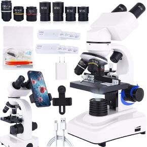 Binocular Microscope Magnification 40X-2500X, WF10x and WF25x Eyepieces, Dual LED Illumination, Suitable for Schools Home Labs Educational Adult Microscope