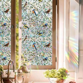 Floral Stained Glass Window Film，Window Privacy Film Stained Glass,Ideal for Office and Window Privacy Decorations (Type D)