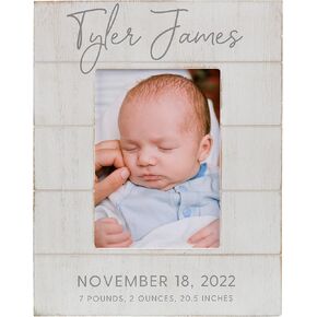 Personalization Universe Personalized Simple and Sweet Baby Shiplap Frame 4x6 Horizontal Picture Frame - Rustic Whitewashed Wood Photo Frame for Newborn, Boy or Girl, Newborn & Family Pictures,