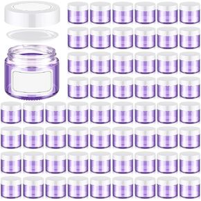 Layhit 60 Pcs 2 oz Glass Jars with Lids Empty Round Cosmetic Jars with Inner Liners White Labels for Storing Lotions Powders Ointments Candle Making (Amber, Black)