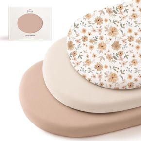 Konssy 3 Pack Stretchy Bassinet Sheets for Baby Girl Boy, Soft Breathable Baby Bassinet Mattress Sheets Fit for Hourglass Oval Cradle, Moses Basket Rectangle Mattress (Pink Spring)