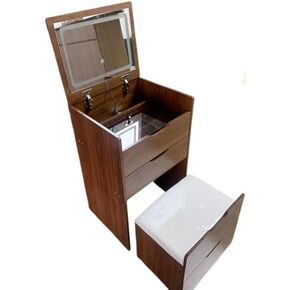 Minzan Integrated Vanity with Flip Top Lighted Mirror for Makeup, Writing, Display (White)
