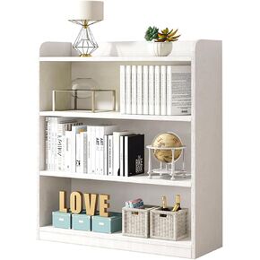 Haode Modern Bookshelf, 3-Tier Bookcase, 47.2H x 39.3W x 9.4D inches, Solid Wood, White.