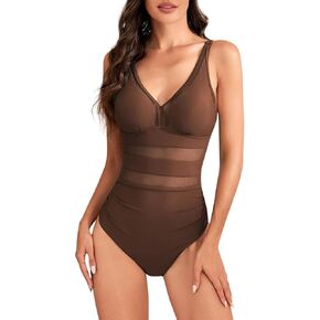 Wanvekey Women's Swimsuit Tummy Control One Piece Swimdress Ruffle V Neck Cutout Wrap Bathing Suit with Skirt