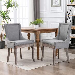 Minzan Thickened Fabric Chair with Solid Wood Legs for Living Room, Bedroom (Gray)