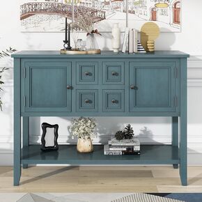Minzan Multi-Drawer Retro Console Table with Bottom Shelf for Kitchen, Living Room, Entrance (Multiple Colors)