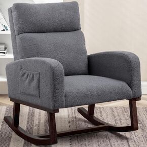 Rocking Chair Nursery - Glider Modern Accent Chairs Upholstered Linen Nursing Rocker Padded Armchair for Indoor Living Room Bedroom Beige