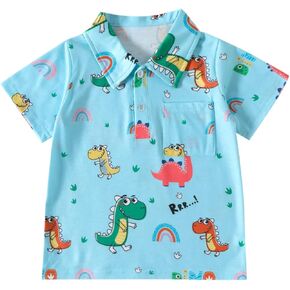 Toddler Boys' Short Sleeve Pique Polo Baby Boys Girls Cute Dinosaur Print Button Up T Toddler Outfits for Girls