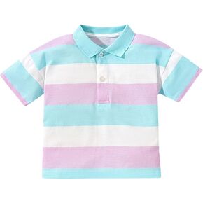 Toddler Girls Boys Color Block Pol𝐨 Shirts Baby Short Sleeve Striped T Shirt Cotton Summer Clothes Infant Kids Tee Tops