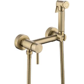 Handheld Bidet Sprayer for Toilet Brass Bathroom Cloth Diaper Sprayer Set with Cold and Hot Water, Wall Mounted Toilet Bidet Sprayer Kit for Feminine Hygiene,Brushed Gold (Color : Black)