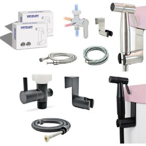 Handheld Toilet Bidet Sprayer-Adjustable Water Pressure Control with Bidet Hose for Feminine Wash, Stainless Steel Brushed Nickel Cloth Diaper for Baby Wash (Matte Black1) (Warm and Cold 1)