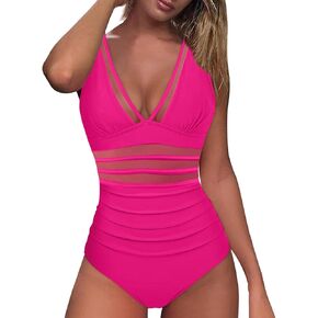 Women's One Piece Swimsuit Tummy Control Bathing Suit Slimming Swim Dresses Mesh Swim Suit Skirt Sexy Tankini Monokini