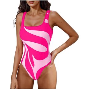 Womens Color Block One Piece Swimsuits Tummy Control Bathing Suits Slimming Beach Monokini Swimwear