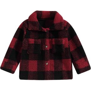 Toddler Baby Boy Girls Sherpa Fleece Jacket Long Sleeve Button Down Shacket Baby Fall Winter Warm Coat Tops