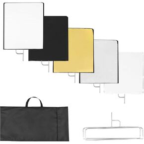 Photography Light Reflector Flag Kit, 24x30 inches/60x75cm, 4-in-1 Gold/Silver/Black/White Diffuser and Translucent Diffuser, Foldable Stainless Steel Frame