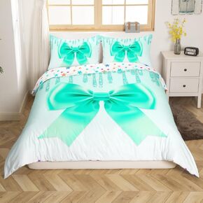 Erosebridal Black Cherry Bow Duvet Cover Set Cute Silk Ribbon Bowknot Girl Toddler Bedding Set, Princess Bow Tie Comforter Cover Dreamy Kawaii Bed Set, Princess Room Decor Aesthetic