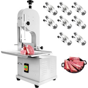 1500w Electric Meat Bone Saw, Stainless Steel Tabletop Meat Bandsaw for Butchering, Cutting Thickness 0.8-7.1 Inches, Commercial Frozen Meat Cutting Machine with 6 Blades, Workbeach 19.3 "x 15.35"