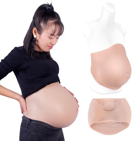 Realistic Silicone Pregnant Fake Artificial Pregnancy Belly Tummy for Actor Film Props Beer Belly Cosplay Maternity (L size 8-10 Months,Beige) in Kuwait