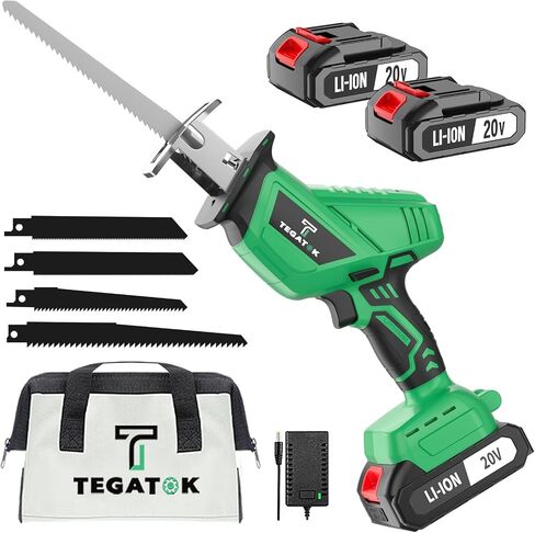 Cordless Reciprocating Saw, 20V Battery Power Saws, Electric Saw with Battery & Charger, 0-3000 SPM Variable Speed, Tool-Free Change, 4 PCS Blades for Wood Metal PVC Pipe Tree Cutting in Saudi Arabia