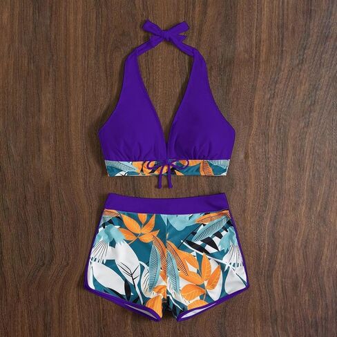 من قطعتين للسباحة للنساء ، 2024 Summer Sexy Halter Tie Bikini مجموعات ، طباعة عصرية شورتات السباحة المرتفعة العالية in Saudi Arabia