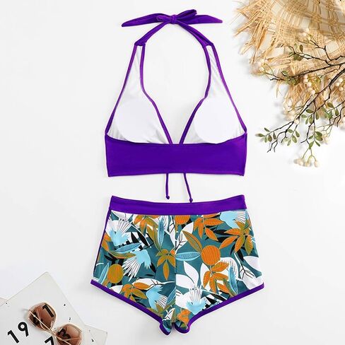 من قطعتين للسباحة للنساء ، 2024 Summer Sexy Halter Tie Bikini مجموعات ، طباعة عصرية شورتات السباحة المرتفعة العالية in Saudi Arabia