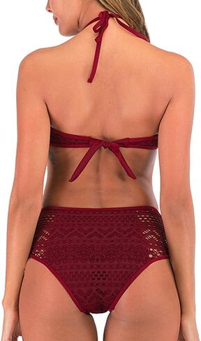 SACFOF Women's Bikini Sets Sexy Halter High Neck Lace Two Piece Swimsuits Sport Triangle Bottoms Backless Bathing Suits in Saudi Arabia