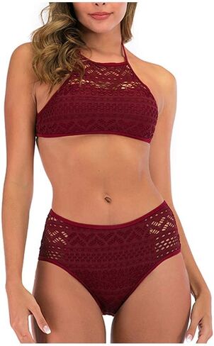 SACFOF Women's Bikini Sets Sexy Halter High Neck Lace Two Piece Swimsuits Sport Triangle Bottoms Backless Bathing Suits in Saudi Arabia