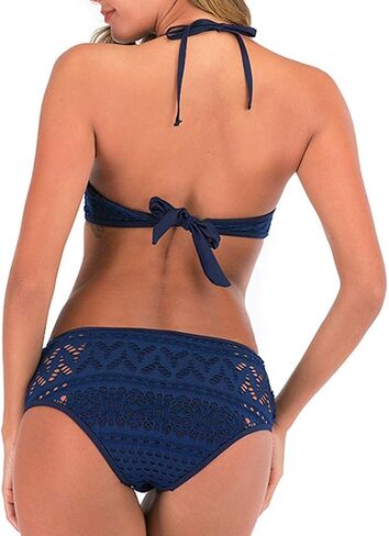 SACFOF Women's Bikini Sets Sexy Halter High Neck Lace Two Piece Swimsuits Sport Triangle Bottoms Backless Bathing Suits in Saudi Arabia