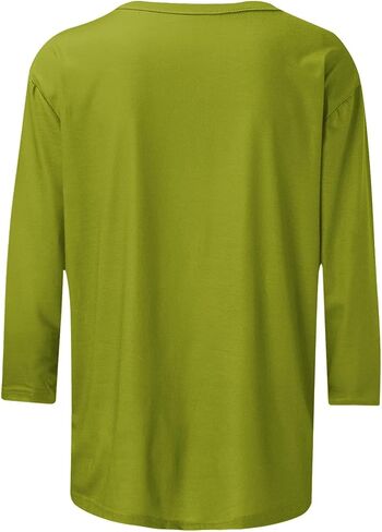Womens Tops Plus Size 3/4 Sleeve Shirts Round Neck Loose Casual Blouses Solid Tshirts Basic Tees Tunic Fashion Clothes in Kuwait