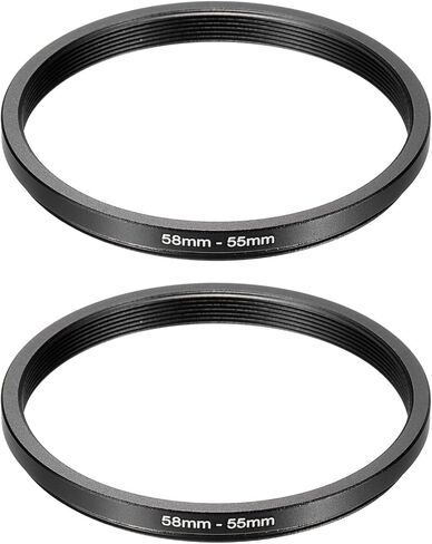 PATIKIL Step Down Ring Adapter 58mm to 55mm, 2 Pcs Filter Step-Down Rings Camera Lens Filters Metal Ring Digital for ND IR DSLR Lenses, Black in Saudi Arabia