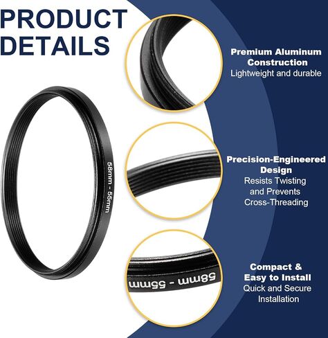 PATIKIL Step Down Ring Adapter 58mm to 55mm, 2 Pcs Filter Step-Down Rings Camera Lens Filters Metal Ring Digital for ND IR DSLR Lenses, Black in Saudi Arabia