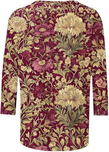 Womens Tops 3/4 Sleeve Plus Size Floral Shirts Casual Loose Fit Three Quarter Length Sleeve T Shirts Going Out Tees in Kuwait
