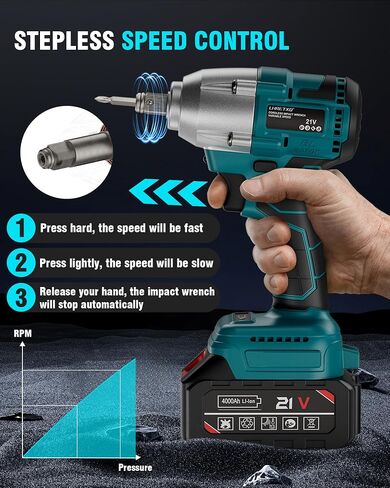 LHRETXQ 1/2'' Cordless Impact Wrench- 500Ft-lbs Power Impact Wrench- Impact Gun with 21V 4.0 Ah Battery and Charger Impact Driver Drill in Saudi Arabia