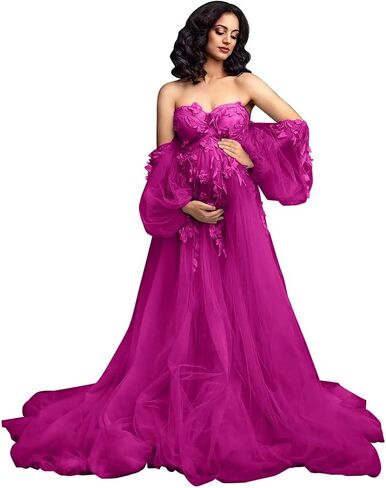 yinyyinhs Off Shoulder Maternity Dress for Photoshoot Puffy Tulle Robe Bridal Lingerie Maternity Gown for BabyShower in Saudi Arabia