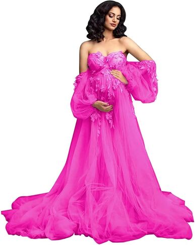 yinyyinhs Off Shoulder Maternity Dress for Photoshoot Puffy Tulle Robe Bridal Lingerie Maternity Gown for BabyShower in Saudi Arabia