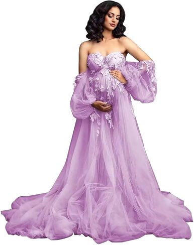yinyyinhs Off Shoulder Maternity Dress for Photoshoot Puffy Tulle Robe Bridal Lingerie Maternity Gown for BabyShower in Saudi Arabia