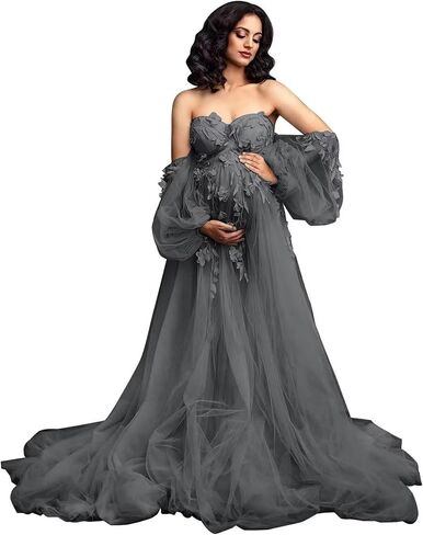 yinyyinhs Off Shoulder Maternity Dress for Photoshoot Puffy Tulle Robe Bridal Lingerie Maternity Gown for BabyShower in Saudi Arabia