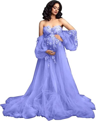 yinyyinhs Off Shoulder Maternity Dress for Photoshoot Puffy Tulle Robe Bridal Lingerie Maternity Gown for BabyShower in Saudi Arabia