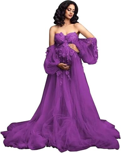 yinyyinhs Off Shoulder Maternity Dress for Photoshoot Puffy Tulle Robe Bridal Lingerie Maternity Gown for BabyShower in Saudi Arabia