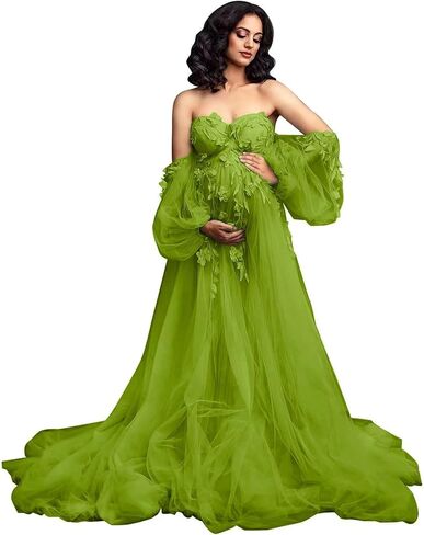 yinyyinhs Off Shoulder Maternity Dress for Photoshoot Puffy Tulle Robe Bridal Lingerie Maternity Gown for BabyShower in Saudi Arabia