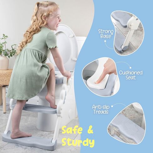 Musical & Sound Toddler Potty Training Seat w/Step Stool Ladder - Collapsible & Adjustable Toilet, Pre Assembled Toddler Toilet Seat w/Music & Sounds - Splash Guard & Anti-Slip Steps - Gray in Saudi Arabia