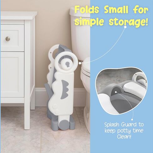Musical & Sound Toddler Potty Training Seat w/Step Stool Ladder - Collapsible & Adjustable Toilet, Pre Assembled Toddler Toilet Seat w/Music & Sounds - Splash Guard & Anti-Slip Steps - Gray in Saudi Arabia