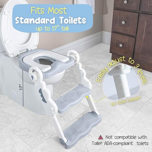 Musical & Sound Toddler Potty Training Seat w/Step Stool Ladder - Collapsible & Adjustable Toilet, Pre Assembled Toddler Toilet Seat w/Music & Sounds - Splash Guard & Anti-Slip Steps - Gray in Saudi Arabia