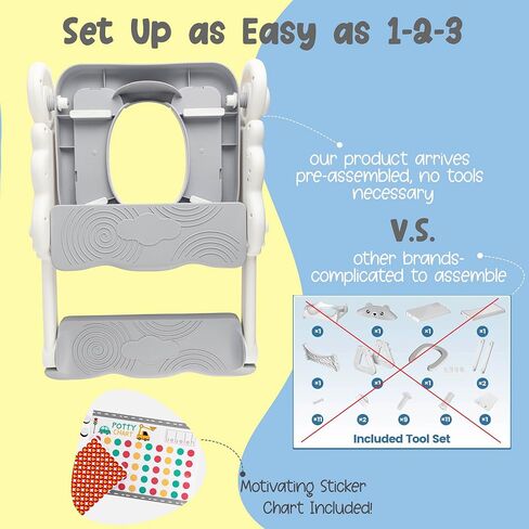 Musical & Sound Toddler Potty Training Seat w/Step Stool Ladder - Collapsible & Adjustable Toilet, Pre Assembled Toddler Toilet Seat w/Music & Sounds - Splash Guard & Anti-Slip Steps - Gray in Saudi Arabia