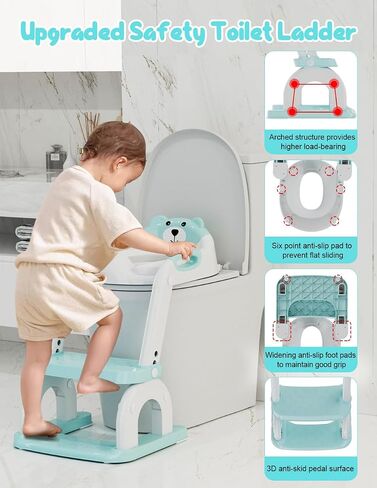 Potty Training Seat with Step Stool, Toddler Potty Training Toilet Seat with Non-Slip Steps Splash Guard Safety Handles and Waterproof Cushion, 2 In 1 Toddler Potty Seat for Toddlers Kids Boys Girls in Saudi Arabia
