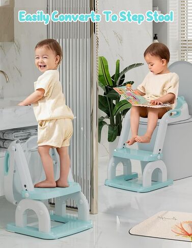 Potty Training Seat with Step Stool, Toddler Potty Training Toilet Seat with Non-Slip Steps Splash Guard Safety Handles and Waterproof Cushion, 2 In 1 Toddler Potty Seat for Toddlers Kids Boys Girls in Saudi Arabia