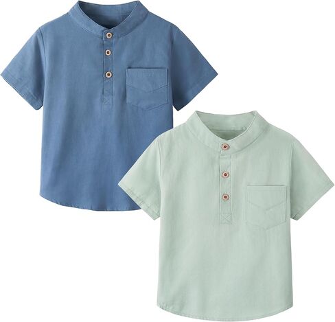 Volunboy Toddler Boy Henley Shirts Baby Short Sleeve Cotton T-Shirts Kids Summer Casual Clothes 2 Pack in Saudi Arabia