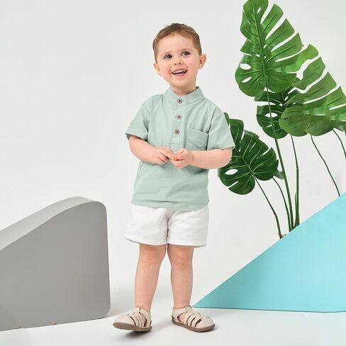 Volunboy Toddler Boy Henley Shirts Baby Short Sleeve Cotton T-Shirts Kids Summer Casual Clothes 2 Pack in Saudi Arabia